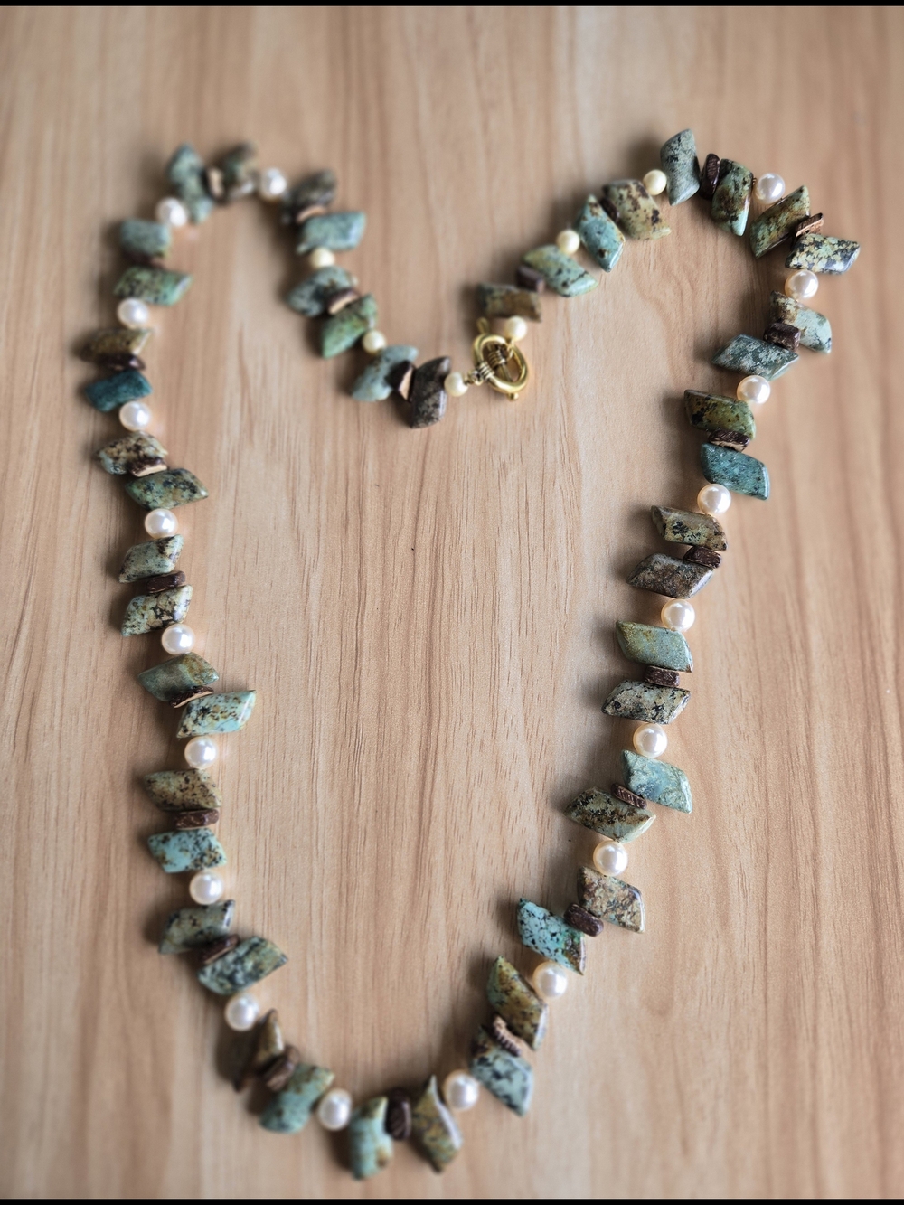 Natural Stone African Turquoise Jasper Pearl Necklace Green Blue Statement Boho